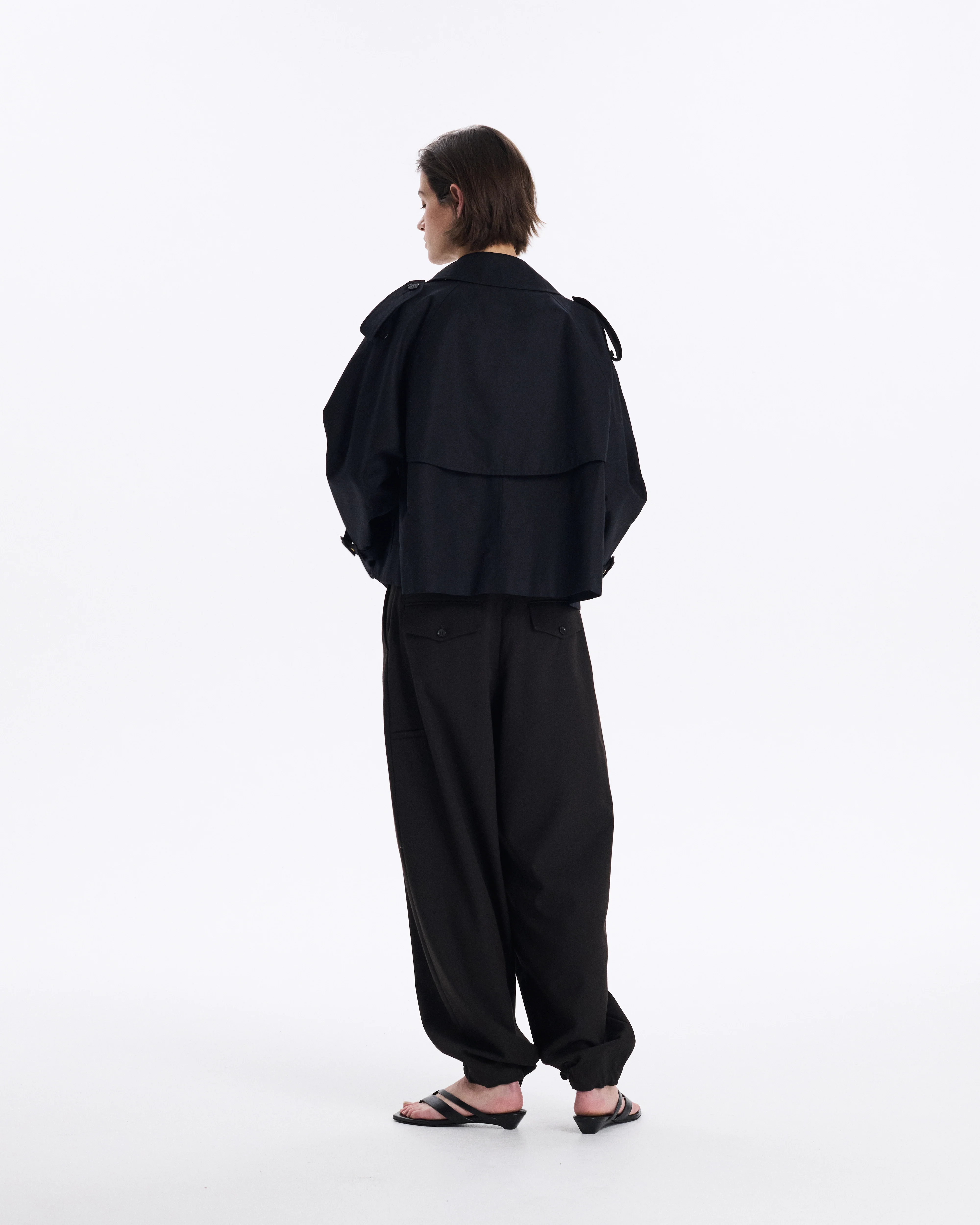 Eyemouth Gabardine Double Breasted Short Trench Coat - Image 5
