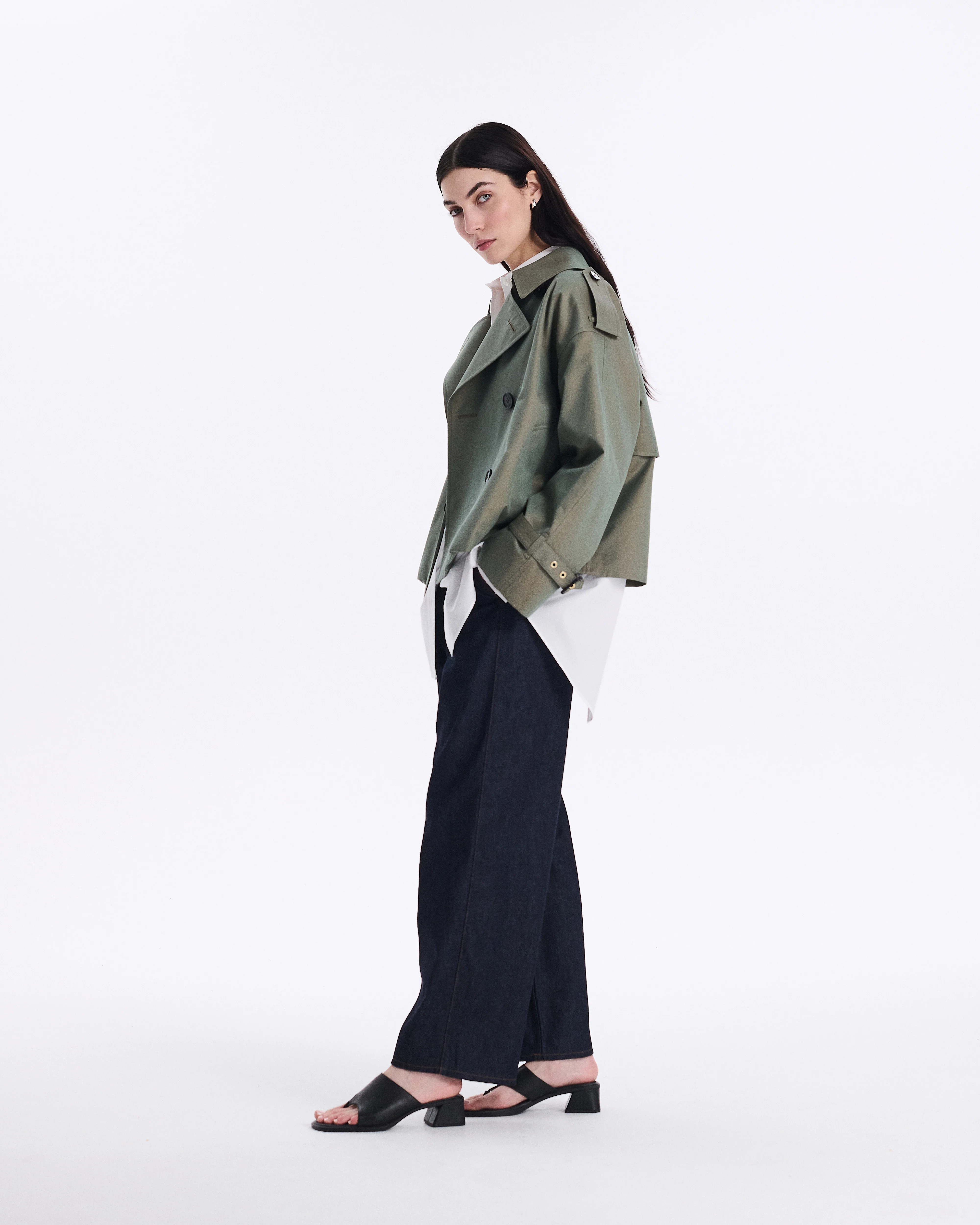 Eyemouth Gabardine Double Breasted Short Trench Coat - Image 3